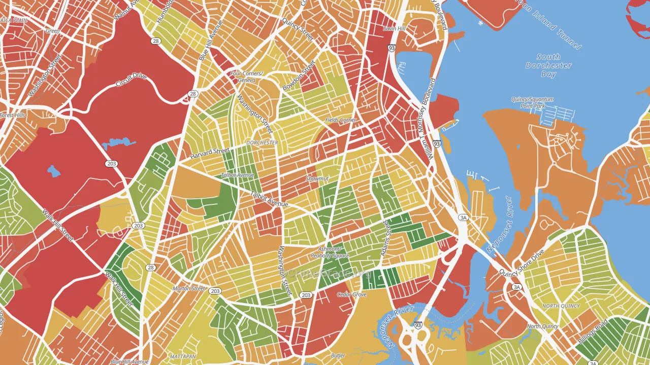 South Dorchester, Boston, MA Map of Burglary Rates