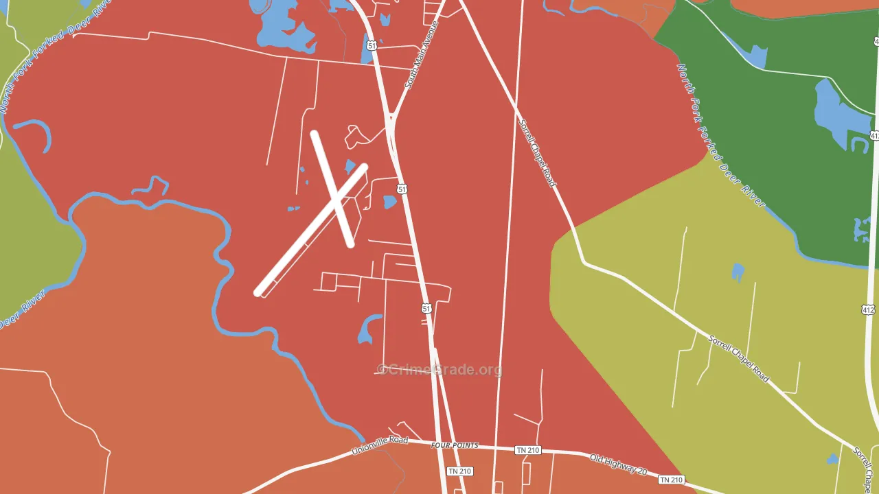 South Dyersburg, TN Map of Burglary Rates