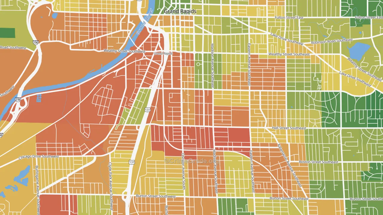 South East Community, Grand Rapids, MI Map of Burglary Rates