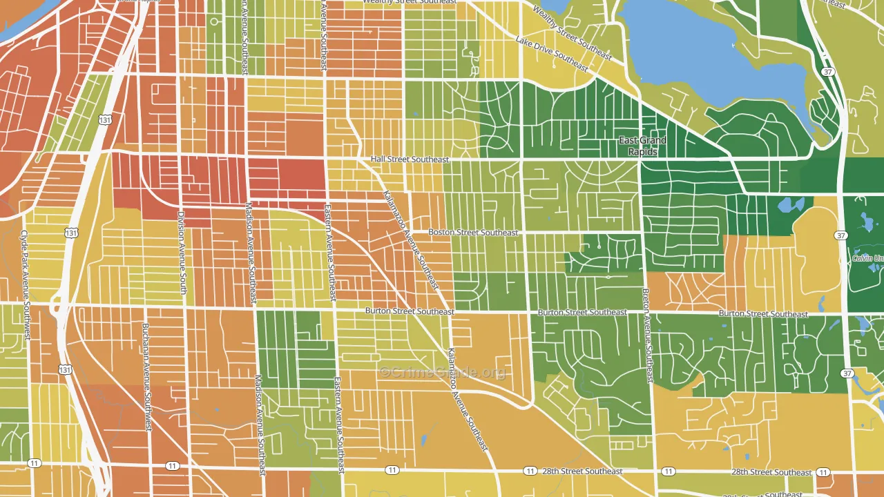 South East End, Grand Rapids, MI Map of Burglary Rates