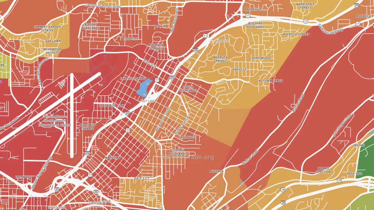 South East Lake, Birmingham, AL Map of Burglary Rates