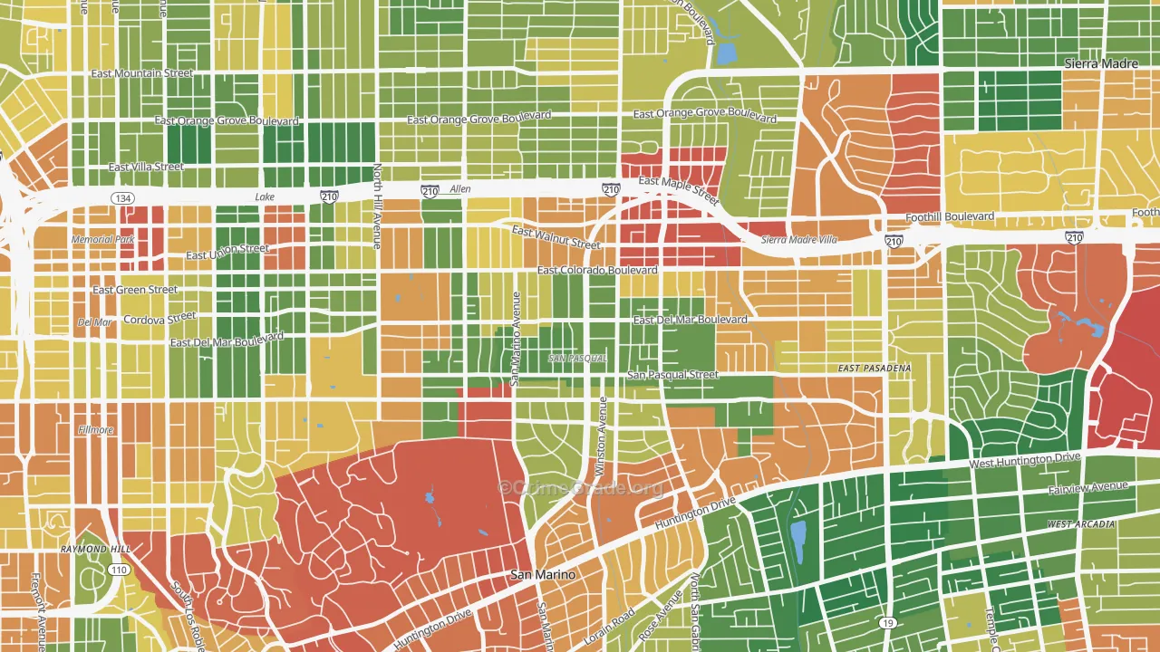 South East, Pasadena, CA Map of Burglary Rates