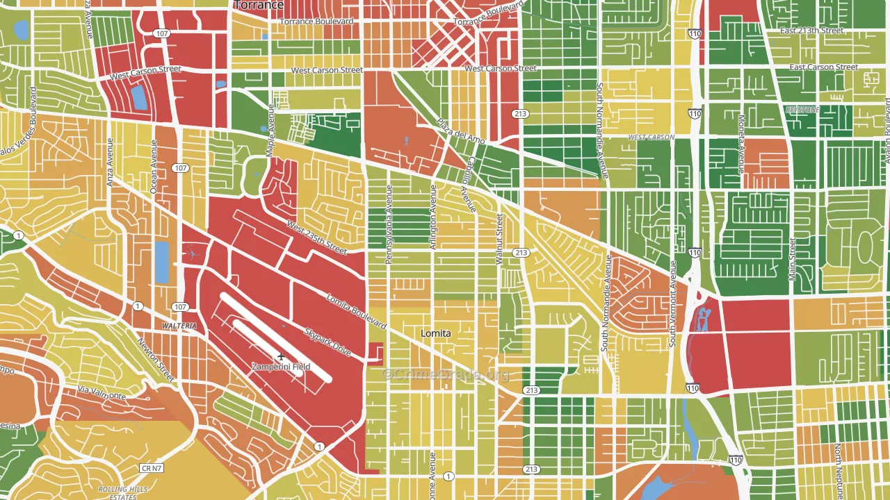 South East Torrance, Torrance, CA Map of Burglary Rates