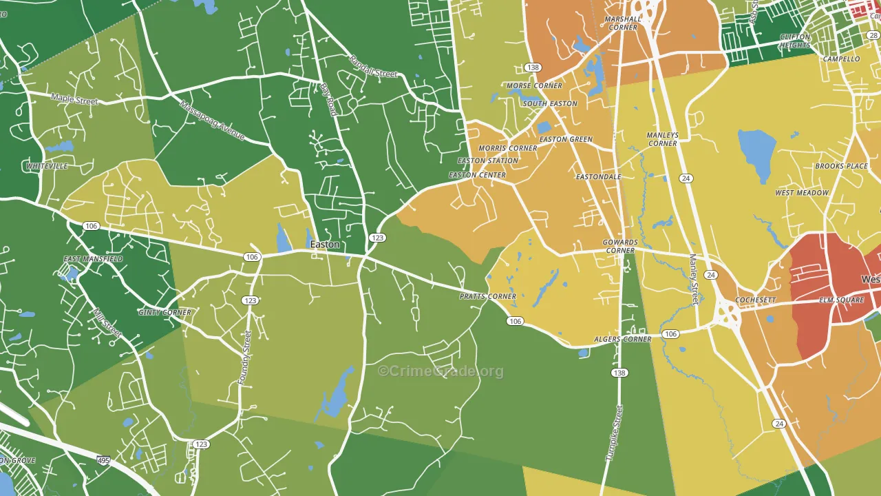 South Easton, MA Map of Burglary Rates