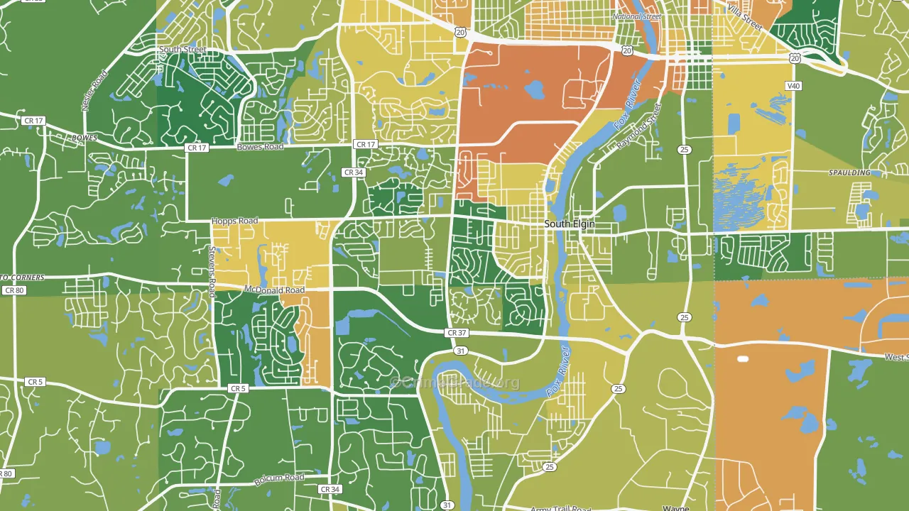 South Elgin, IL Map of Burglary Rates