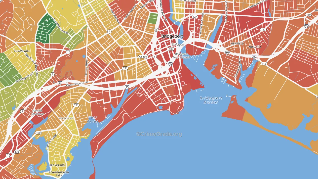 South End, Bridgeport, CT Map of Burglary Rates