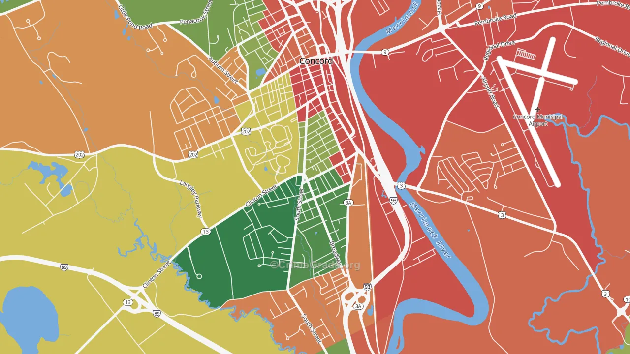 South End, Concord, NH Map of Burglary Rates