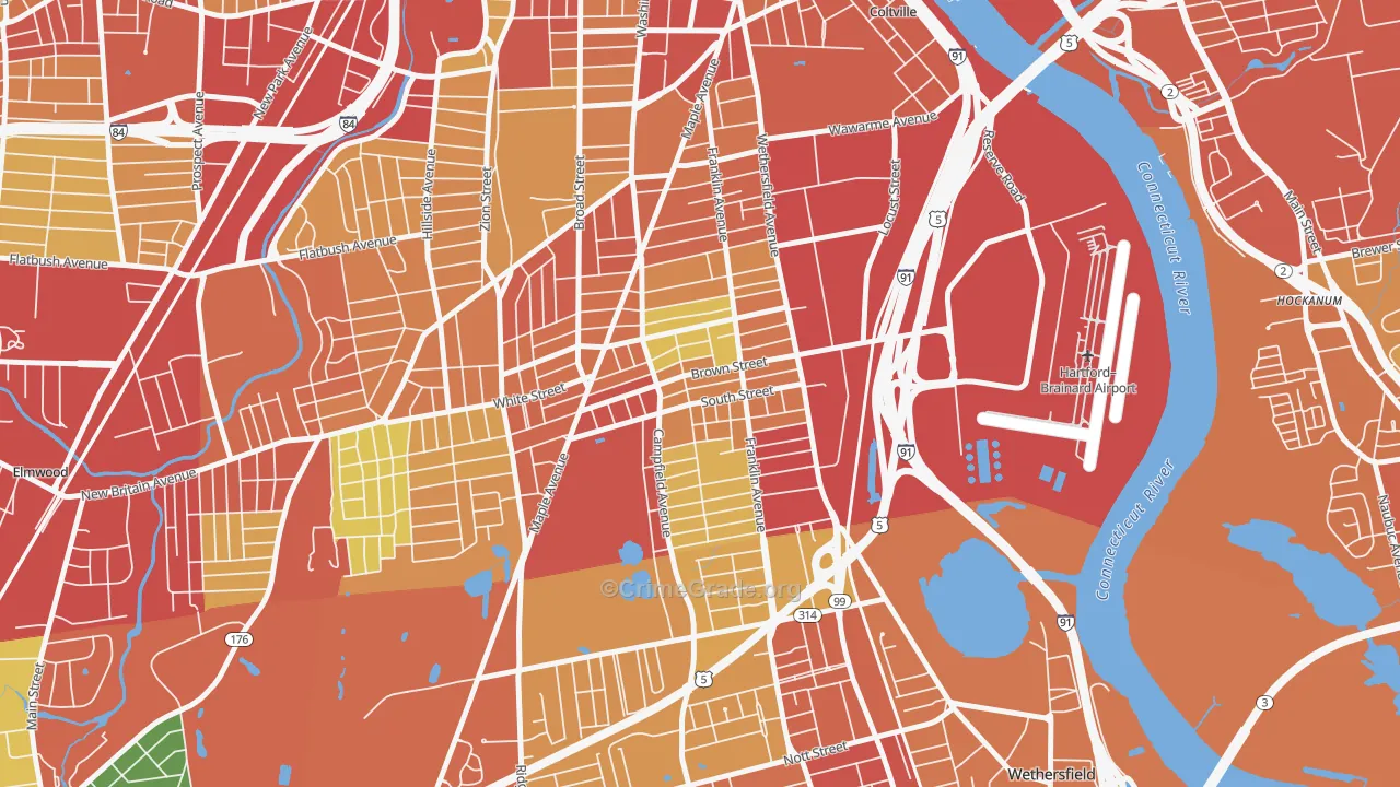 South End Hartford, Hartford, CT Map of Burglary Rates