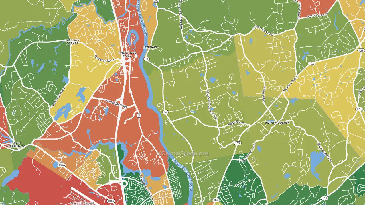South End, Nashua, NH Map of Burglary Rates