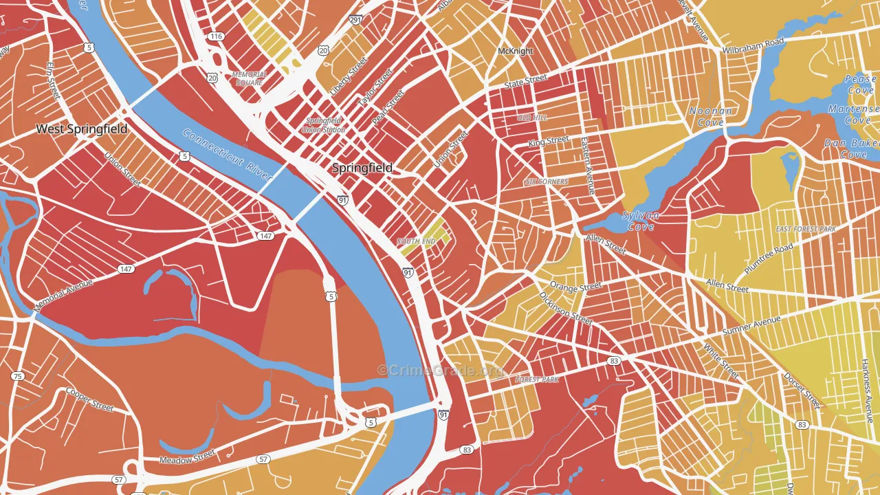 South End Springfield, Springfield, MA Map of Burglary Rates