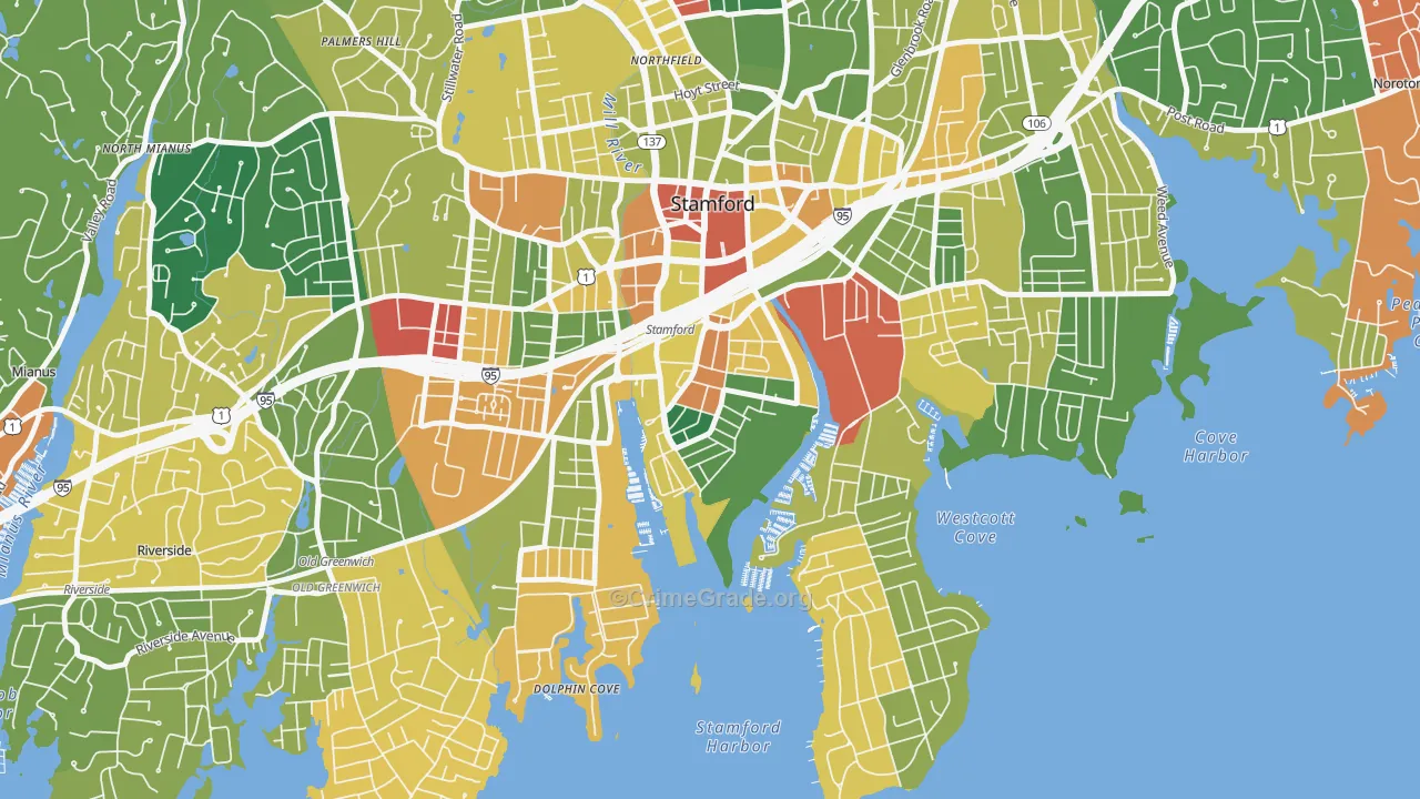 South End Stamford, Stamford, CT Map of Burglary Rates