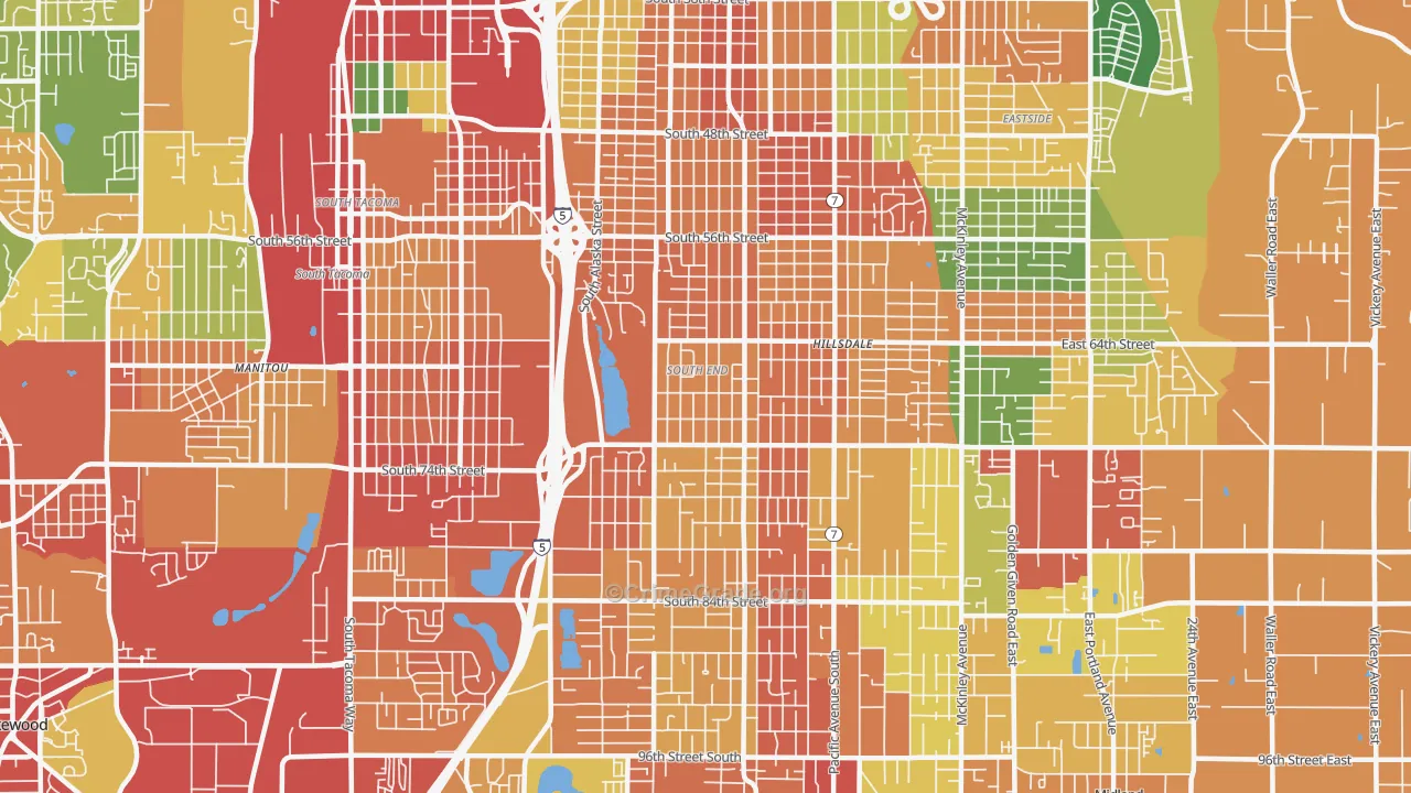 South End, Tacoma, WA Map of Burglary Rates