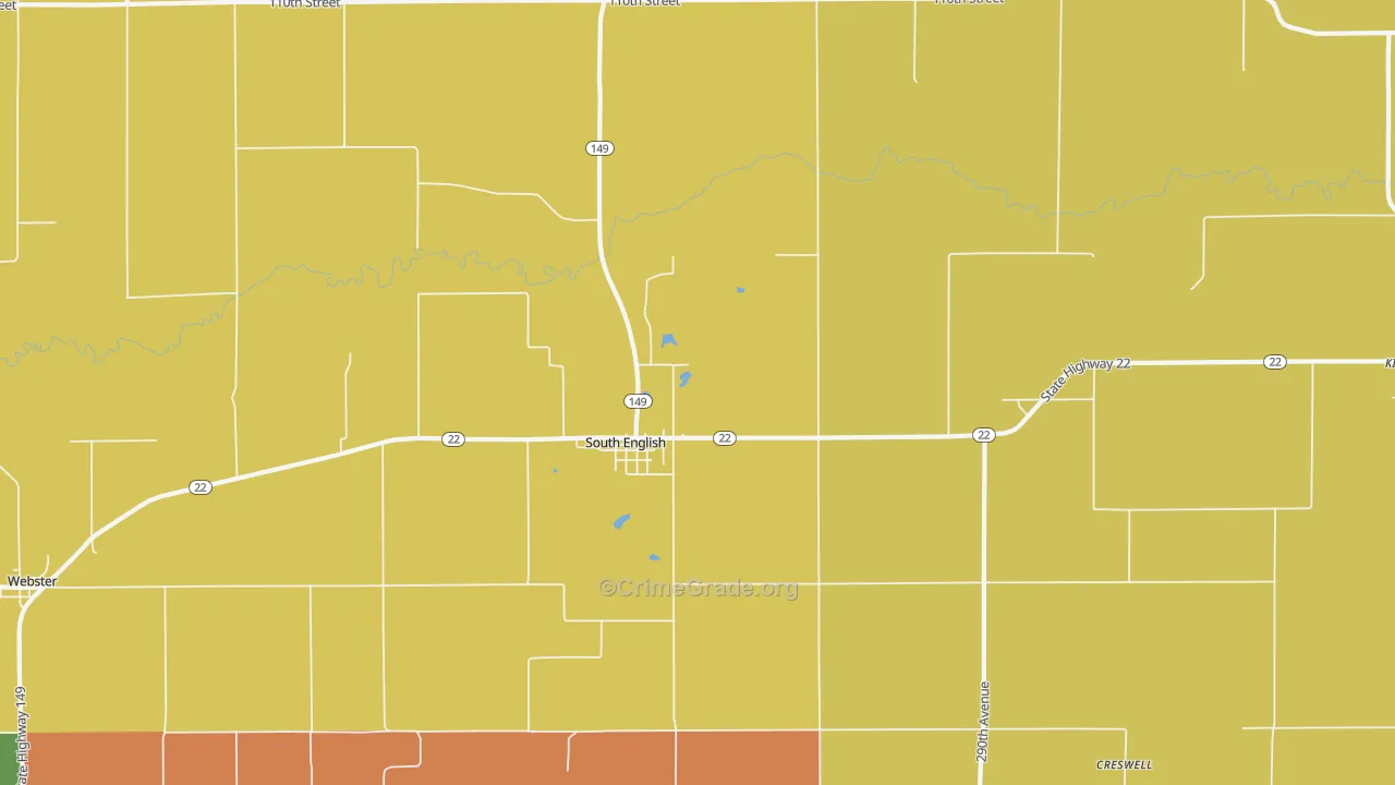 South English, IA Map of Burglary Rates