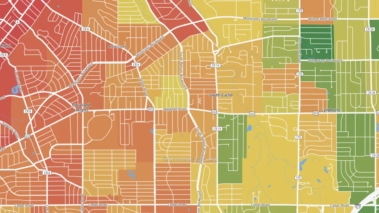 South Euclid, OH Map of Burglary Rates