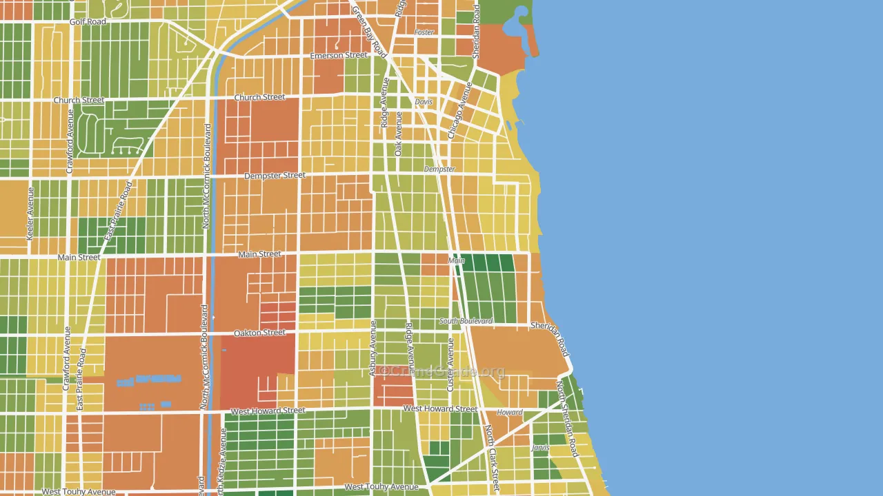 South Evanston, Evanston, IL Map of Burglary Rates