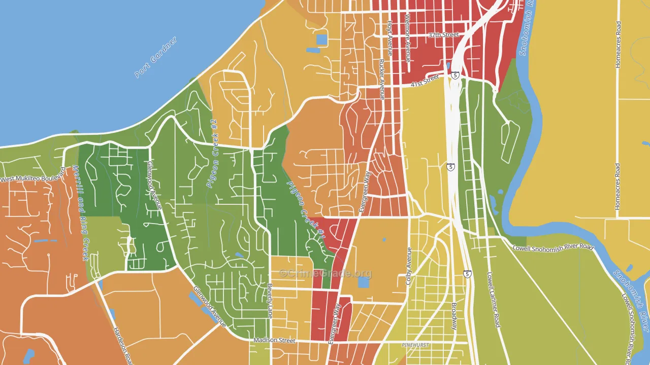 South Forest Park, Everett, WA Map of Burglary Rates