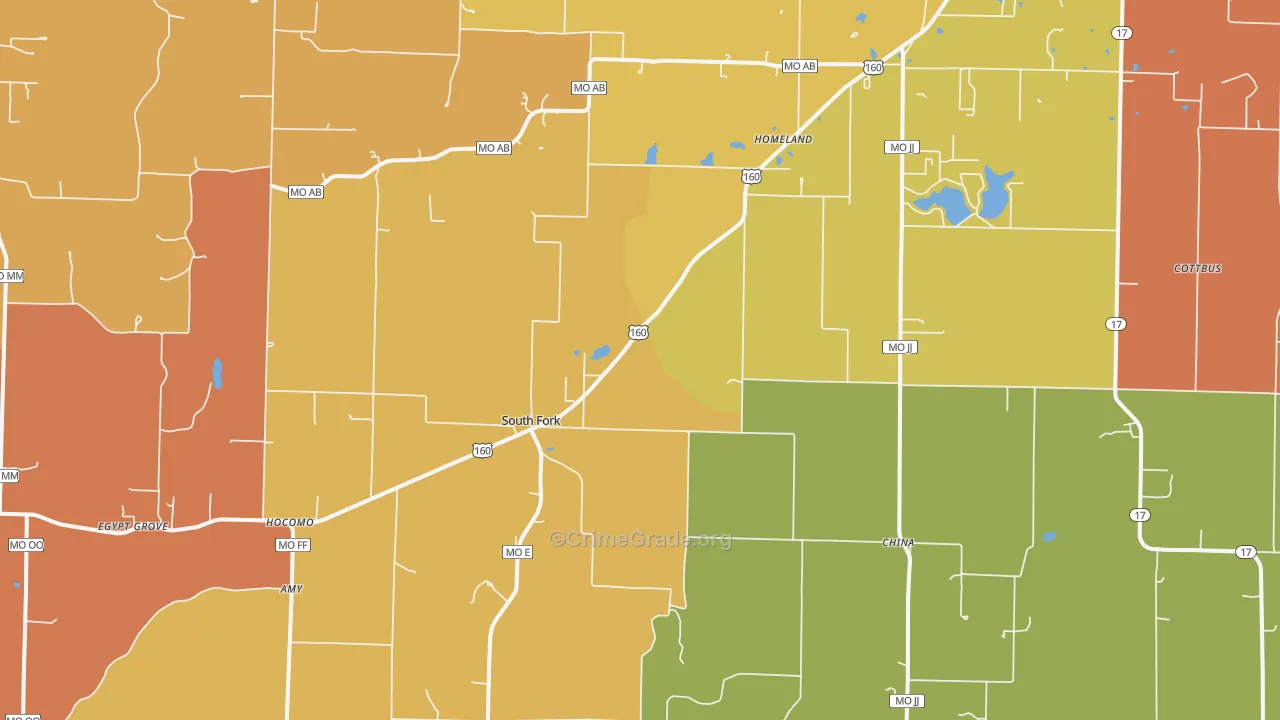 South Fork, MO Map of Burglary Rates