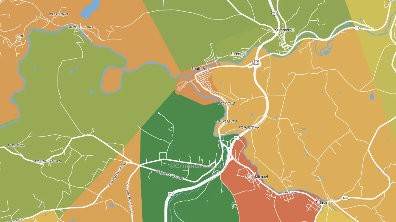 South Fork, PA Map of Burglary Rates