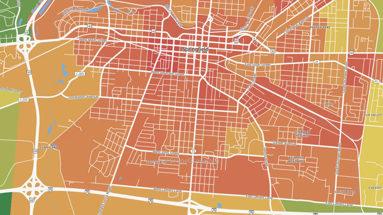 South Fountain Avenue Historic District, Springfield, OH Map of Burglary Rates