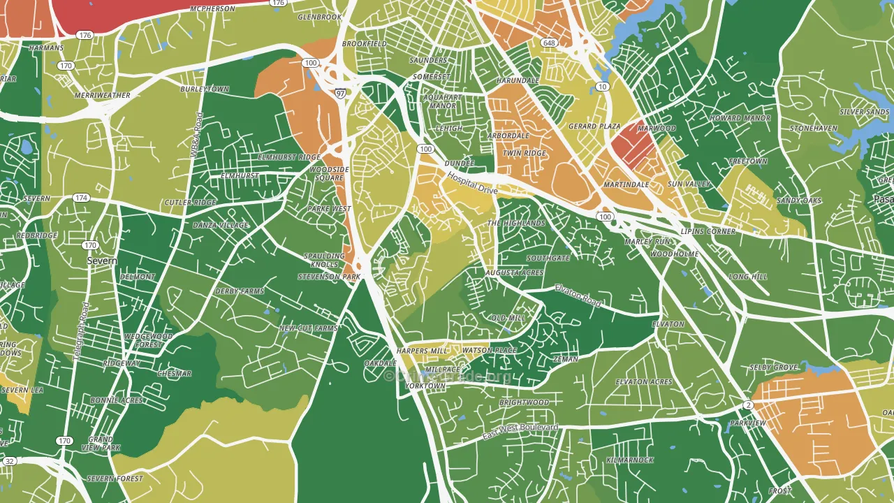 South Gate, Glen Burnie, MD Map of Burglary Rates