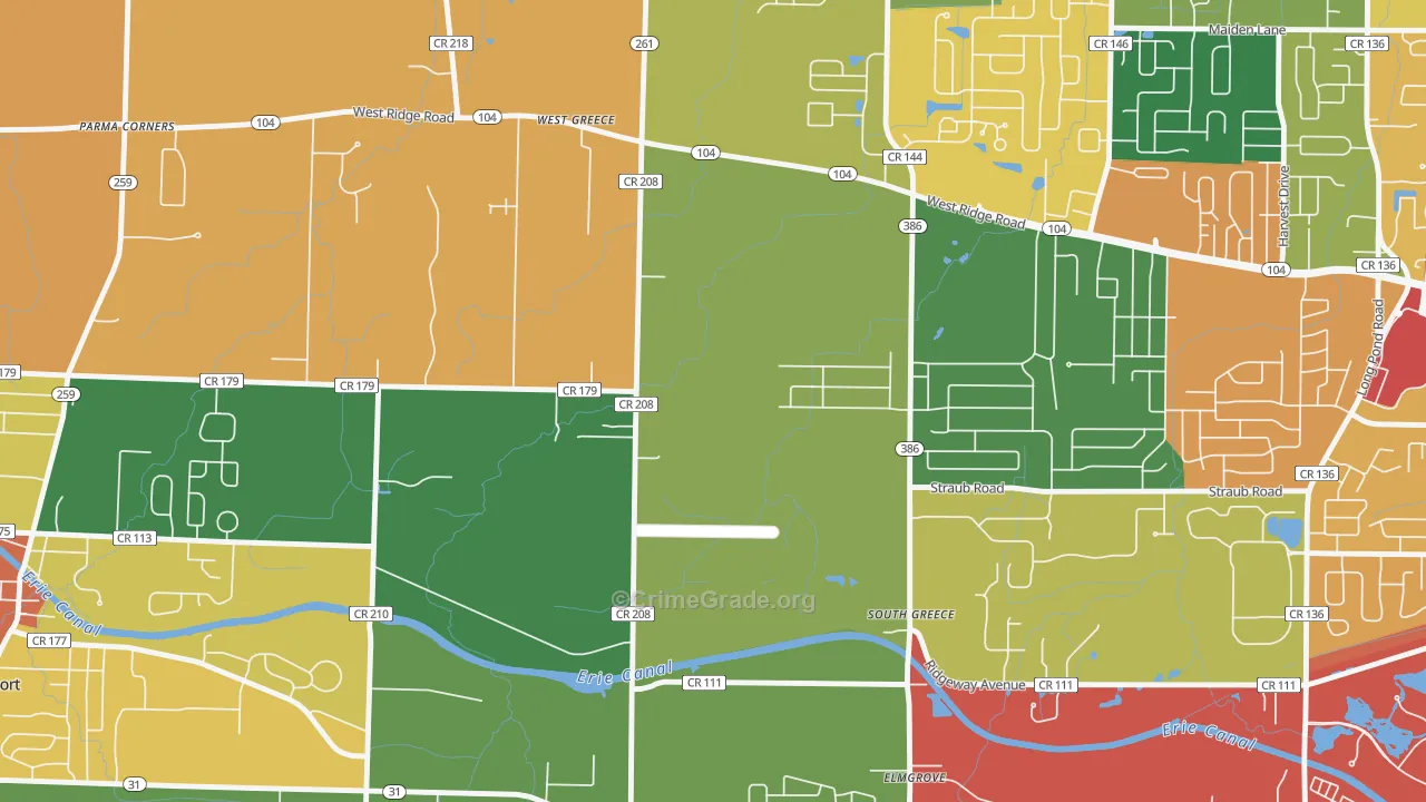 South Greece, NY Map of Burglary Rates