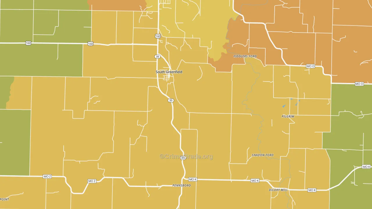 South Greenfield, MO Map of Burglary Rates
