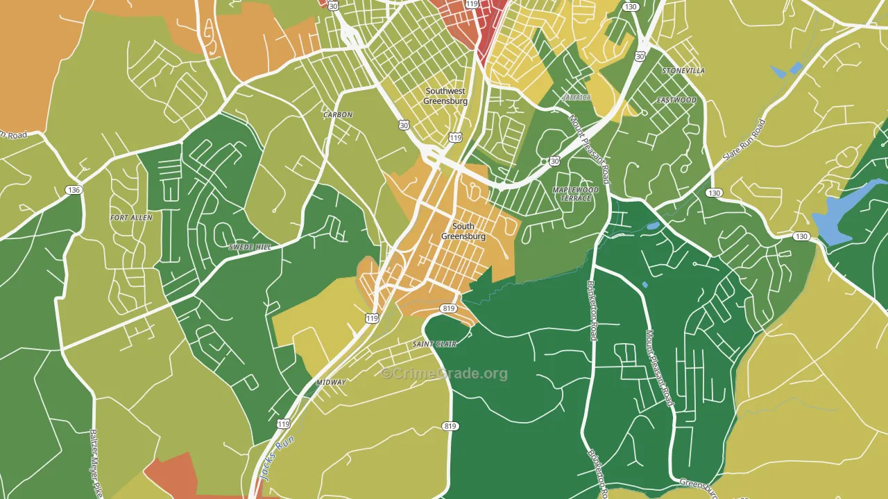 South Greensburg, PA Map of Burglary Rates
