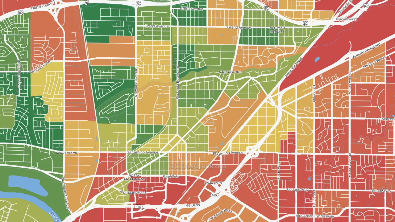 South Hagginwood, Sacramento, CA Map of Burglary Rates