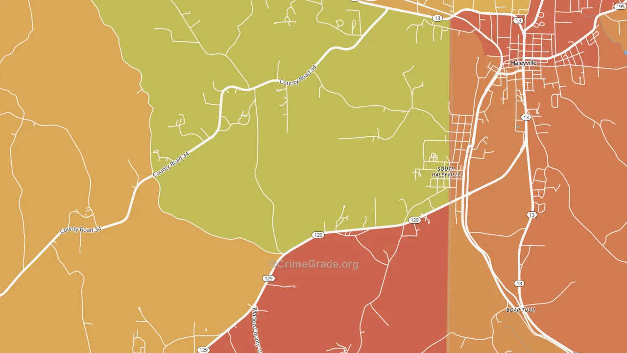 South Haleyville, AL Map of Burglary Rates
