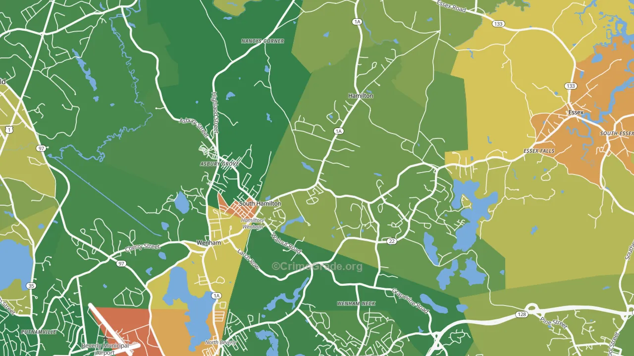 South Hamilton, MA Map of Burglary Rates