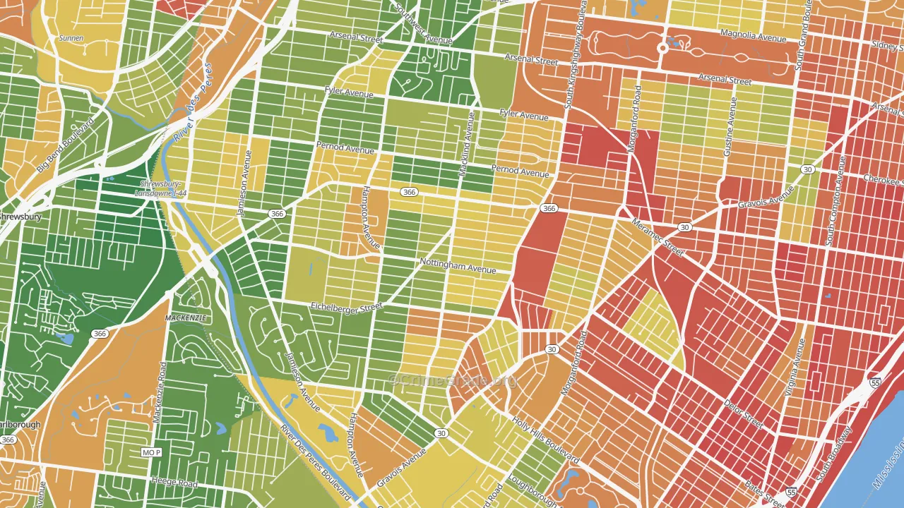 South Hampton, St. Louis, MO Map of Burglary Rates