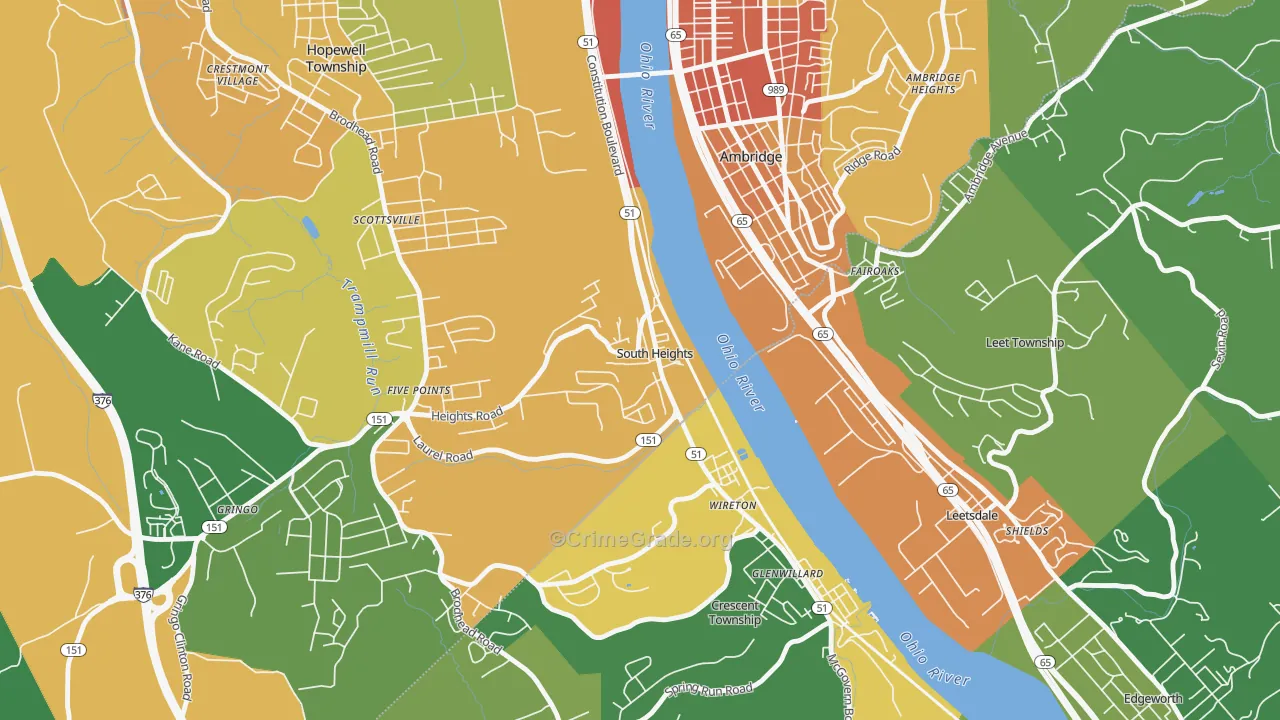 South Heights, PA Map of Burglary Rates