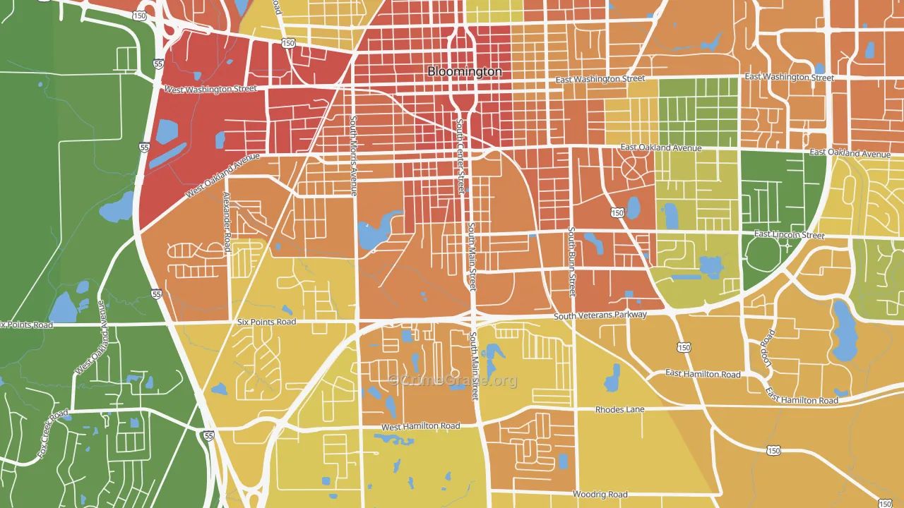 South Hill, Bloomington, IL Map of Burglary Rates
