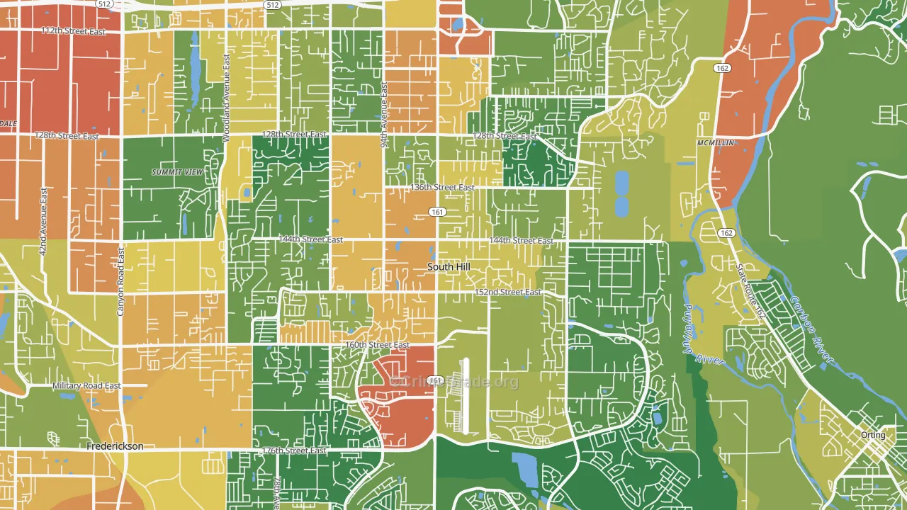 South Hill, WA Map of Burglary Rates