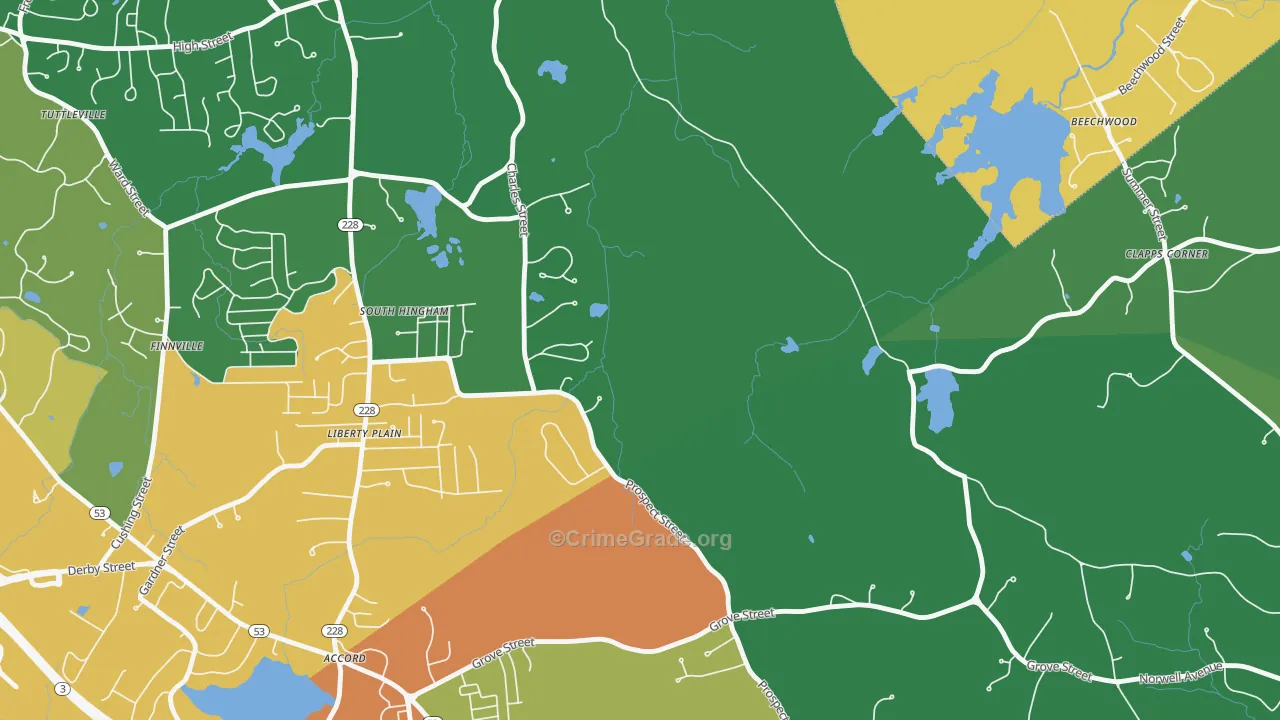 South Hingham, MA Map of Burglary Rates
