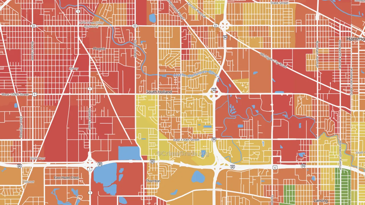 South Holland, IL Map of Burglary Rates