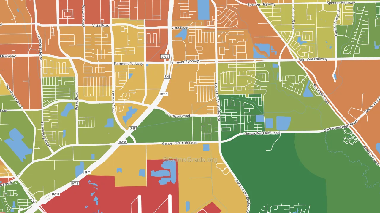 South Houston Gardens, Pasadena, TX Map of Burglary Rates