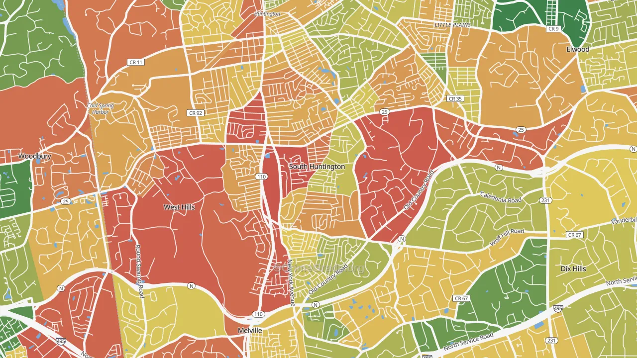 South Huntington, NY Map of Burglary Rates