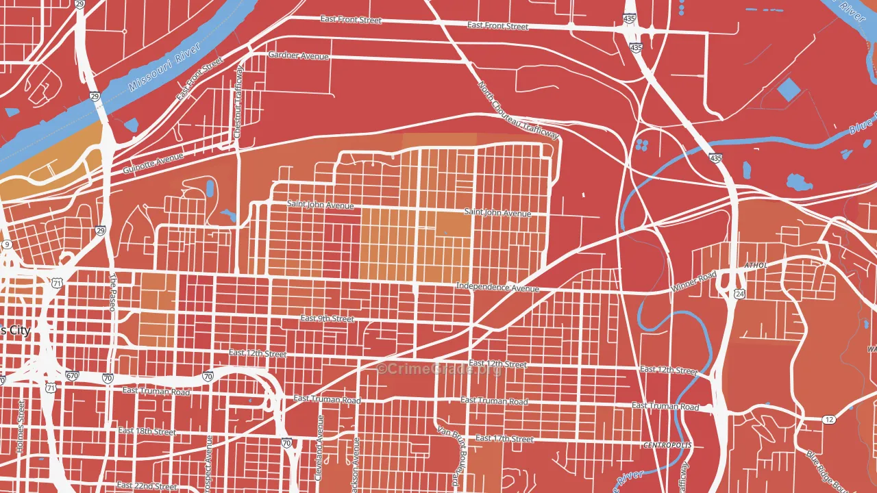 South India Mound, Kansas City, MO Map of Burglary Rates
