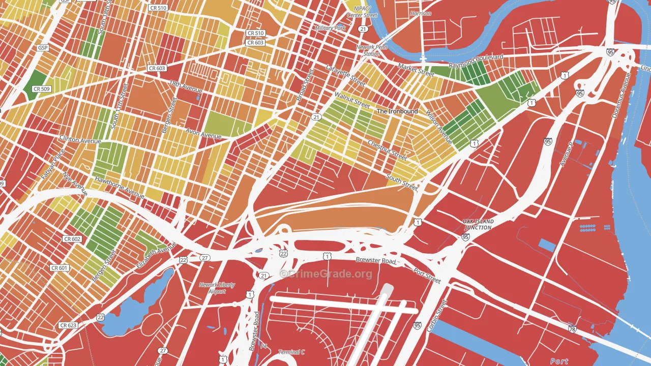 South Ironbound, Newark, NJ Map of Burglary Rates