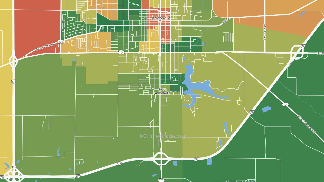 South Jacksonville, IL Map of Burglary Rates
