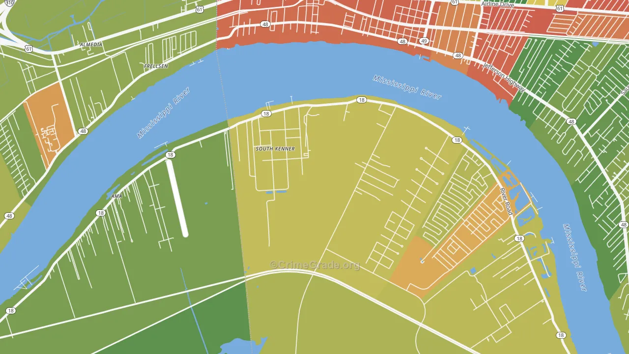 South Kenner, LA Map of Burglary Rates