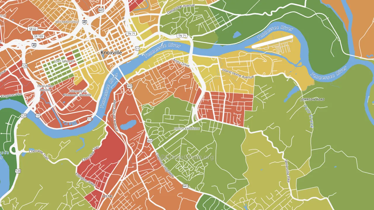 South Knoxville, Knoxville, TN Map of Burglary Rates