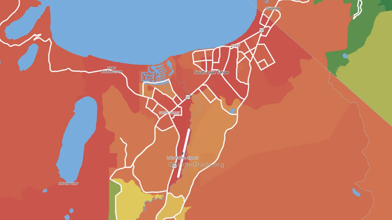 South Lake Tahoe, CA Map of Burglary Rates