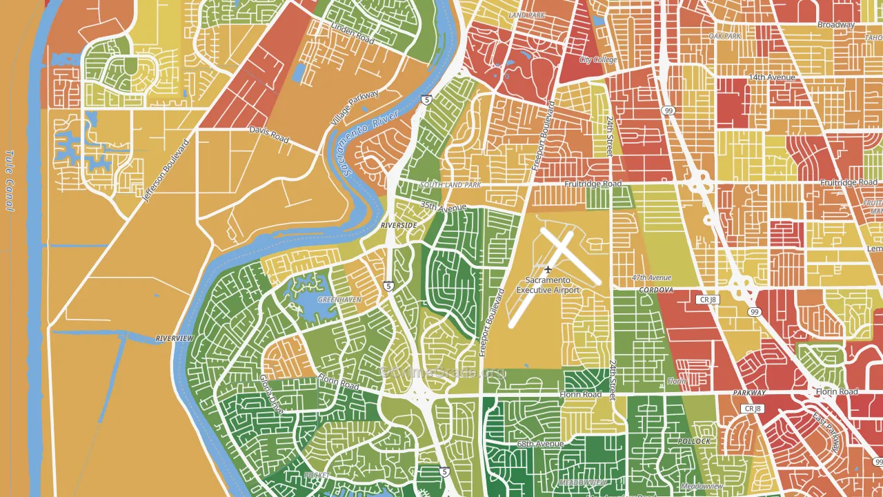 South Land Park, Sacramento, CA Map of Burglary Rates