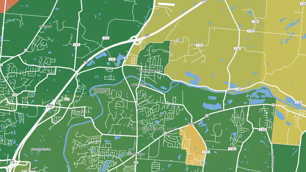 South Lebanon, OH Map of Burglary Rates