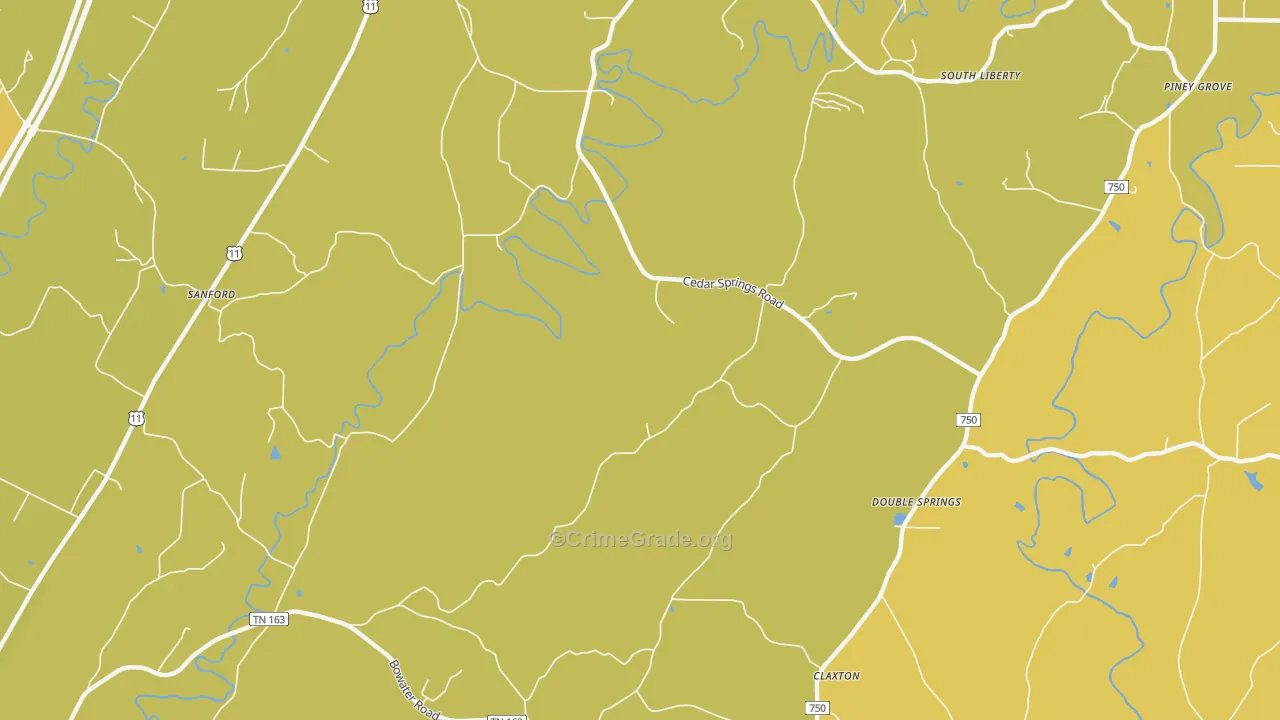 South Liberty, TN Map of Burglary Rates