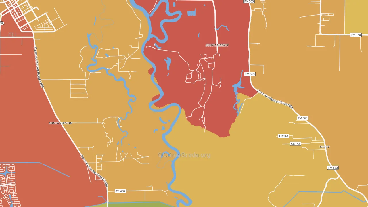 South Liberty, TX Map of Burglary Rates