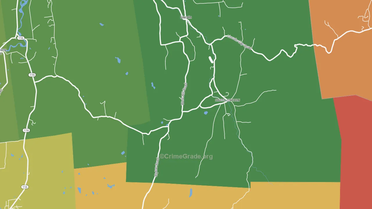 South Lincoln, VT Map of Burglary Rates