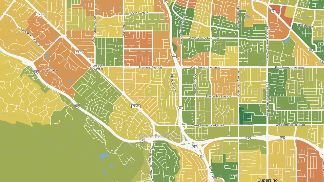 South Los Altos, Los Altos, CA Map of Burglary Rates